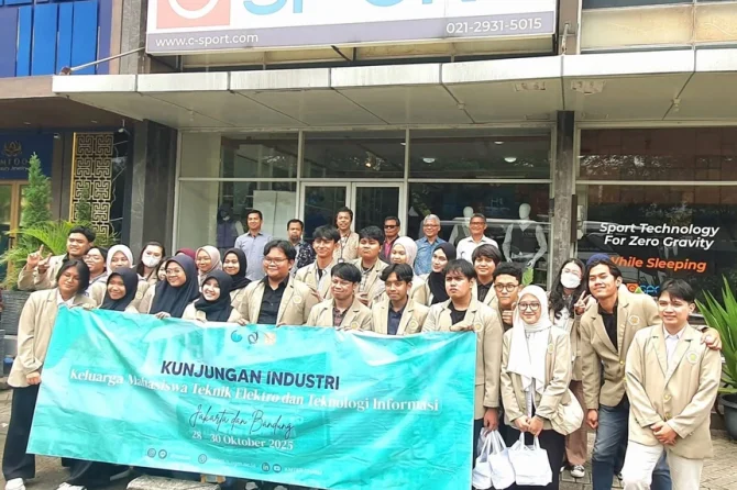 Biomedical Engineering students from Universitas Gadjah Mada posing outside C-Sport during an industry visit